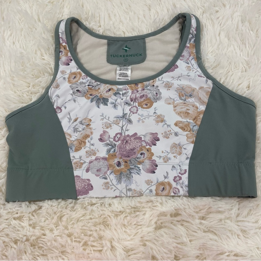 Tuckernuck Green and Cream floral Sports Bra. Size medium.
